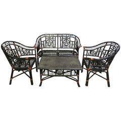 Vintage Black Bamboo Garden-Patio Seating Group, French, 1960s