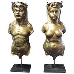 Pair of Monumental Bronze Architectural Sculptures, 19th Century