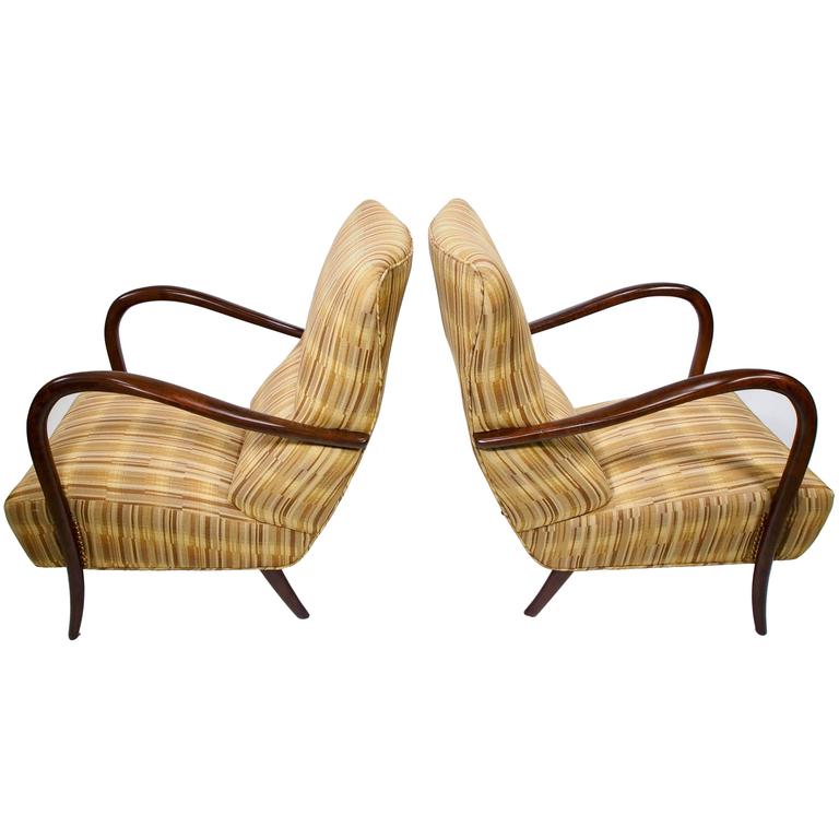 Pair of Italian MidCentury High Back Chairs with Bentwood Frames For