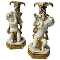 Pair of Italian Cherub Porcelain Candle Holders by Capo Di Monte