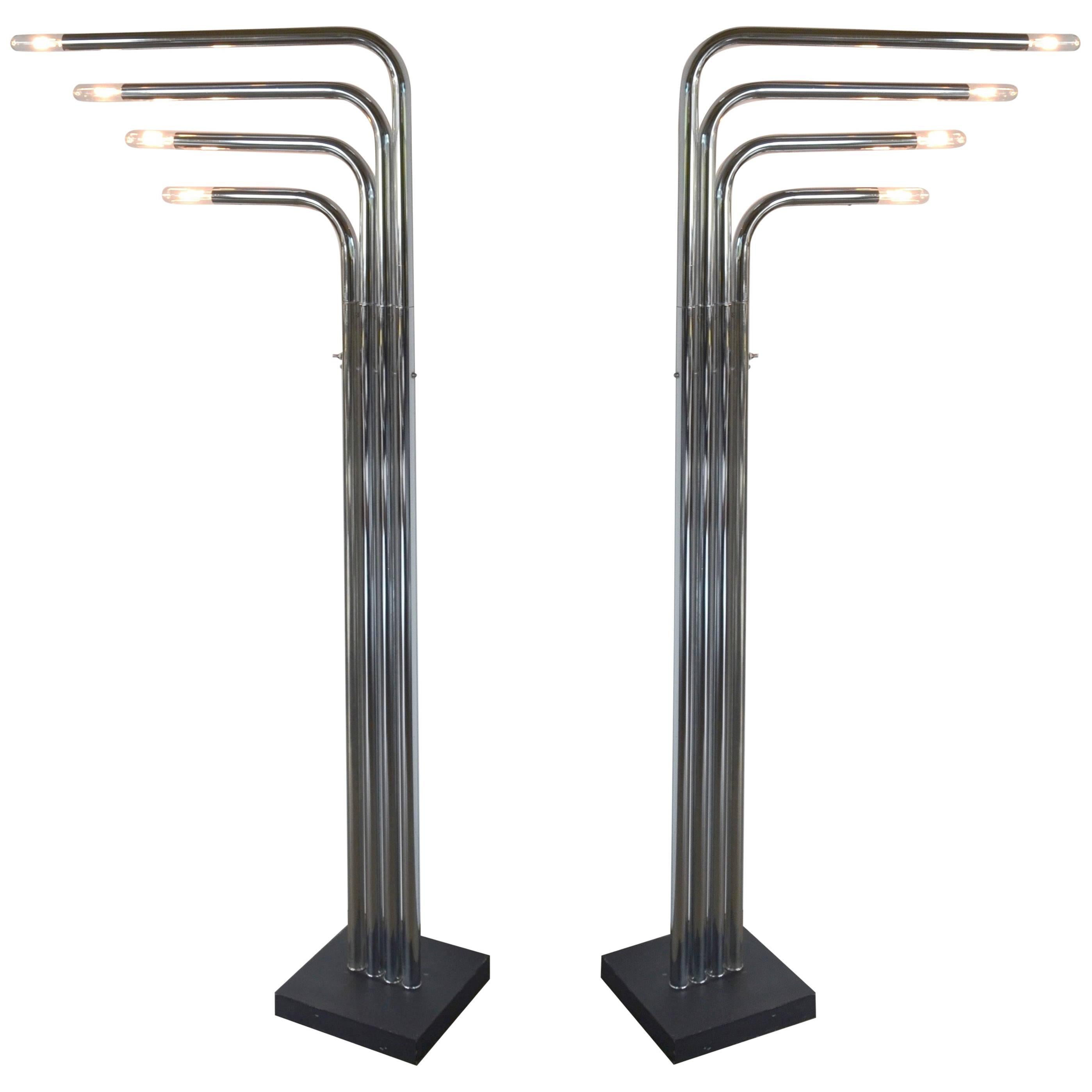 Pair of Articulated Chrome Reggiani Floor Lamps, Italian, circa 1970