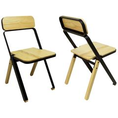 Pair of Profile Folding Chairs, Black and Natural from Souda 12
