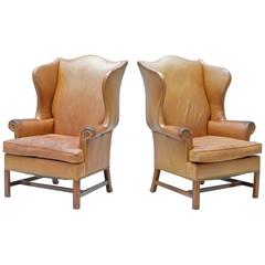 Vintage Leather Wingback Chairs, a Pair