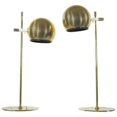 Pair of Swedish Mid-Century Modern Round Brass Table Lamps 3
