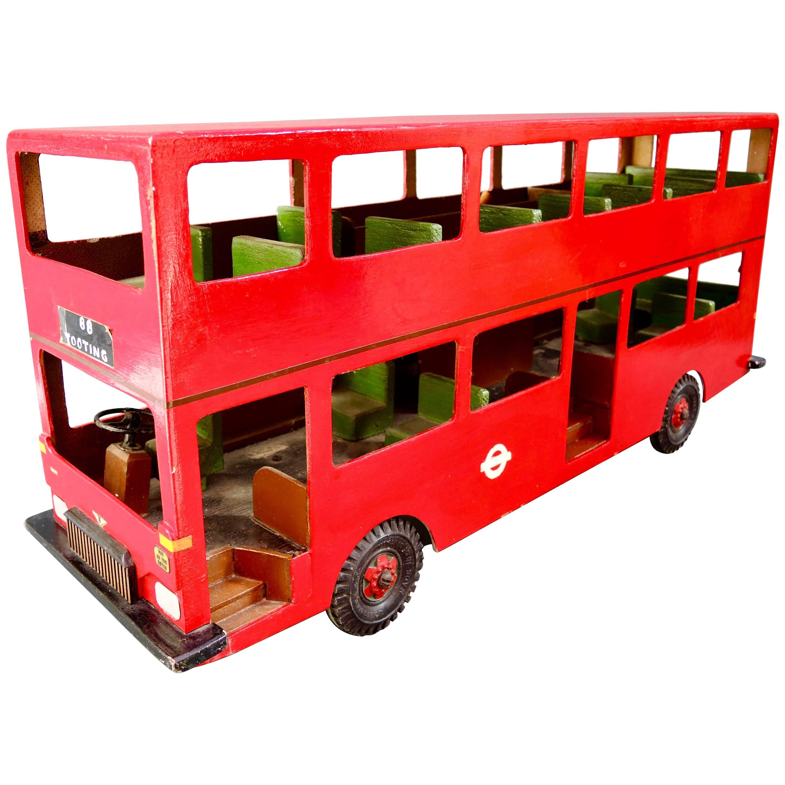 Vintage British Wooden Double Decker Bus Model/Toy
