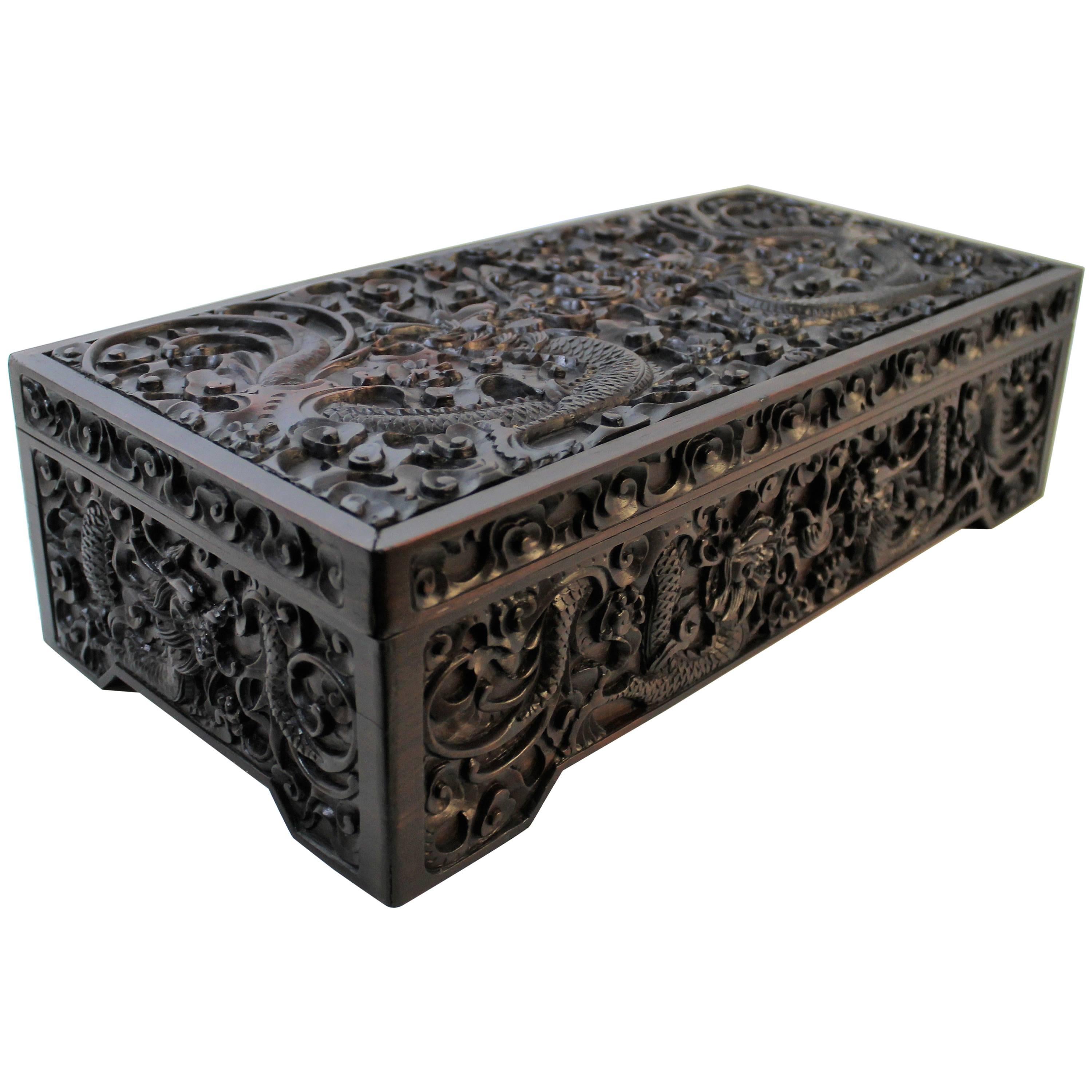 Chinese Carved Rosewood Box For Sale