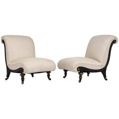 Pair of French Regency-Style Ebonized Slipper Chairs