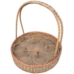 Vintage French Wicker Basket to Hold Wine and Glasses 1
