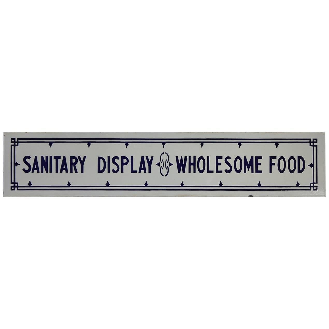 1920s American Porcelain Sign "Sanitary Display Wholesome Food" im Angebot