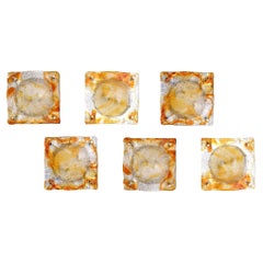Vintage Murano Mazzega Fused Amber, Orange and Clear Glass Wall Sconces Set Six