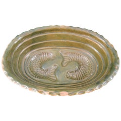 19th Century French Green Glazed Terracotta Baking Dish with Fish Design
