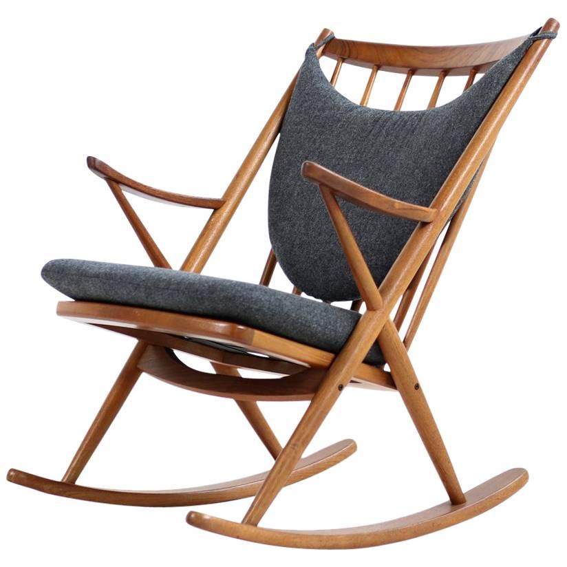 Beautiful 1960s Frank Reenskaug Bramin Rocking Chair Teak & Wool Danish Modern