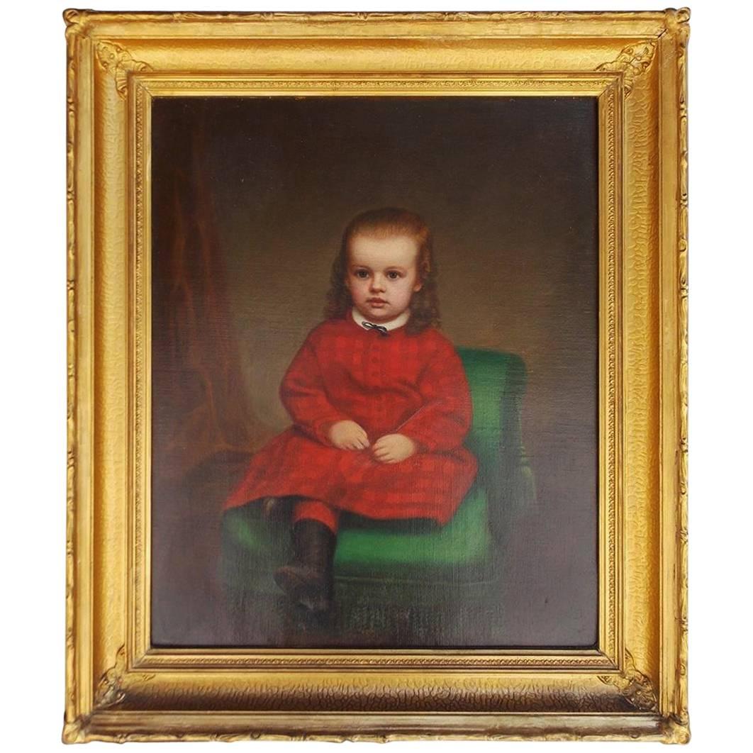 American Oil on Canvas Portrait of Seated Young Lady, NY, Circa 1850