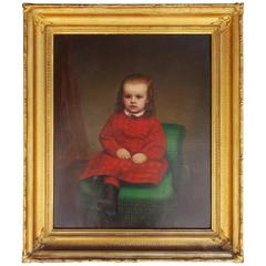 American Oil on Canvas Portrait of Seated Young Lady, NY, Circa 1850