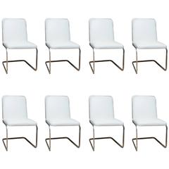 Set of Eight Brueton Chrome Cantilevered Dining Chairs
