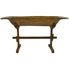 Huge Fruitwood Trog or Dough Bowl with Oak Stand