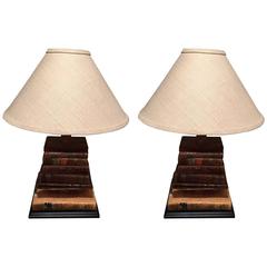Pair of 18th and 19th Century Antique Books Mounted as Lamps