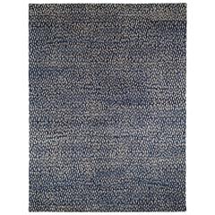 Indigo Blue Tibetan Wool Rug with Off-White Contemporary Pattern