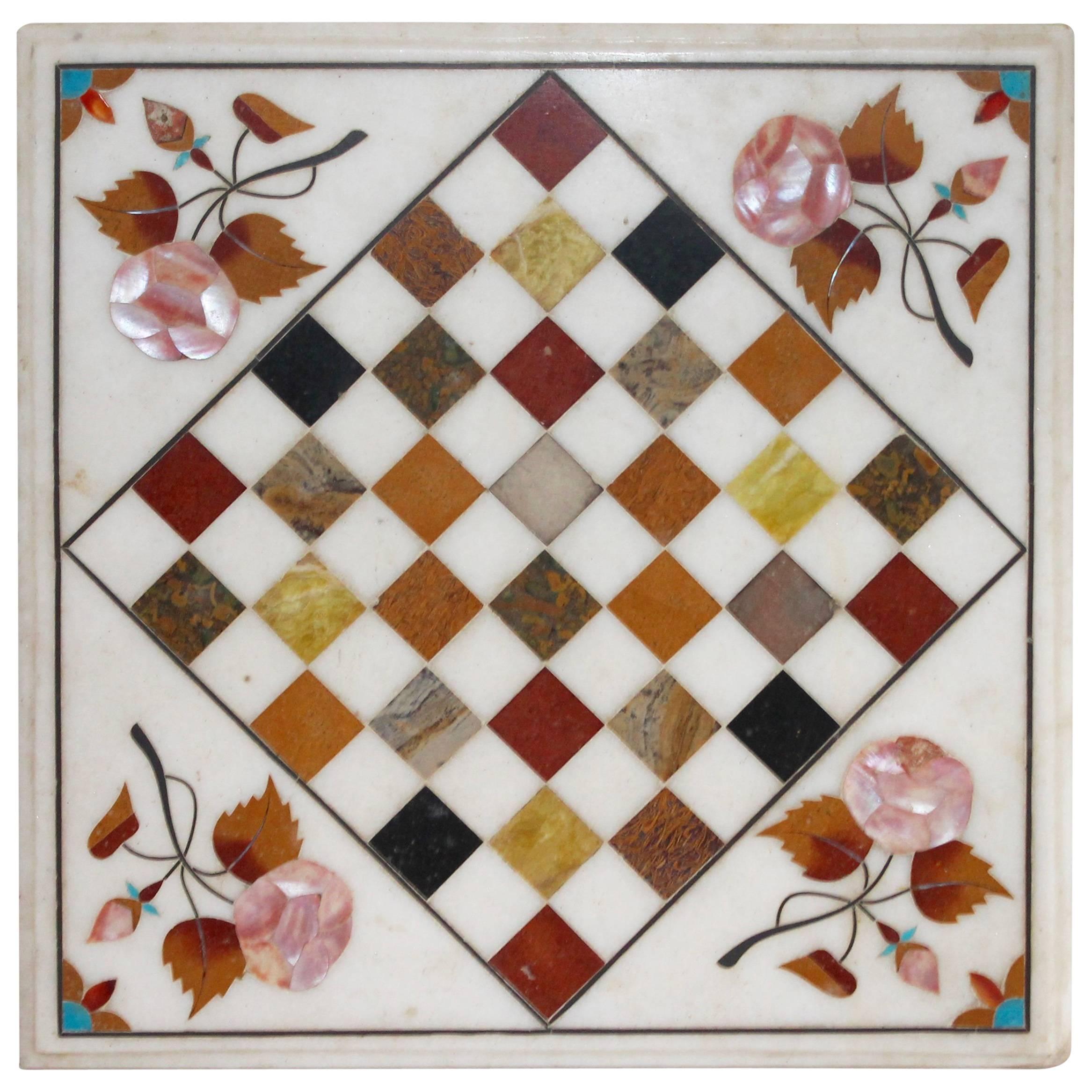 Early 20th Century Folky Inlaid Marble Tabletop Game Board