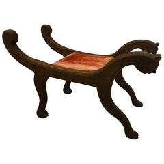 Egyptian Revival Style Carved Wood Bench