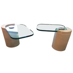 Pair of Karl Springer "Sculpture" Side Tables in Sandstone 1