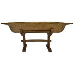 Huge Fruitwood Dough Bowl with Oak Stand