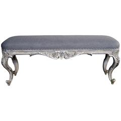 Shapely and Well-Carved Venetian Rococo Style Painted and Silver Gilt Bench