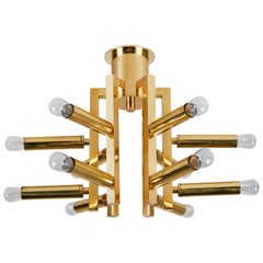 Twelve Arm Brass Flushmount Ceiling Light by Sciolari