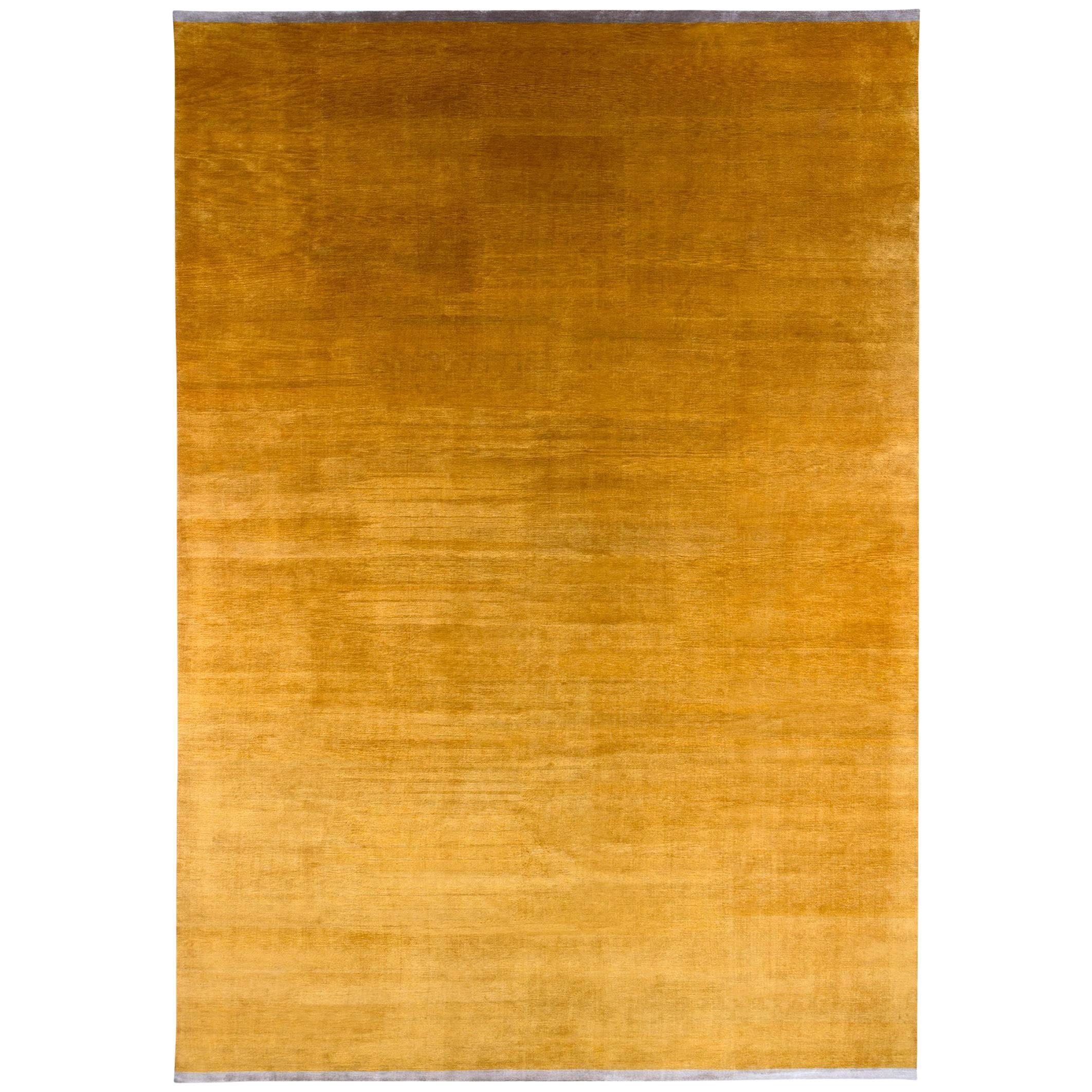 Gold Solid Silk Area Rug with End Panels