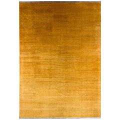 Gold Solid Silk Area Rug with End Panels 9