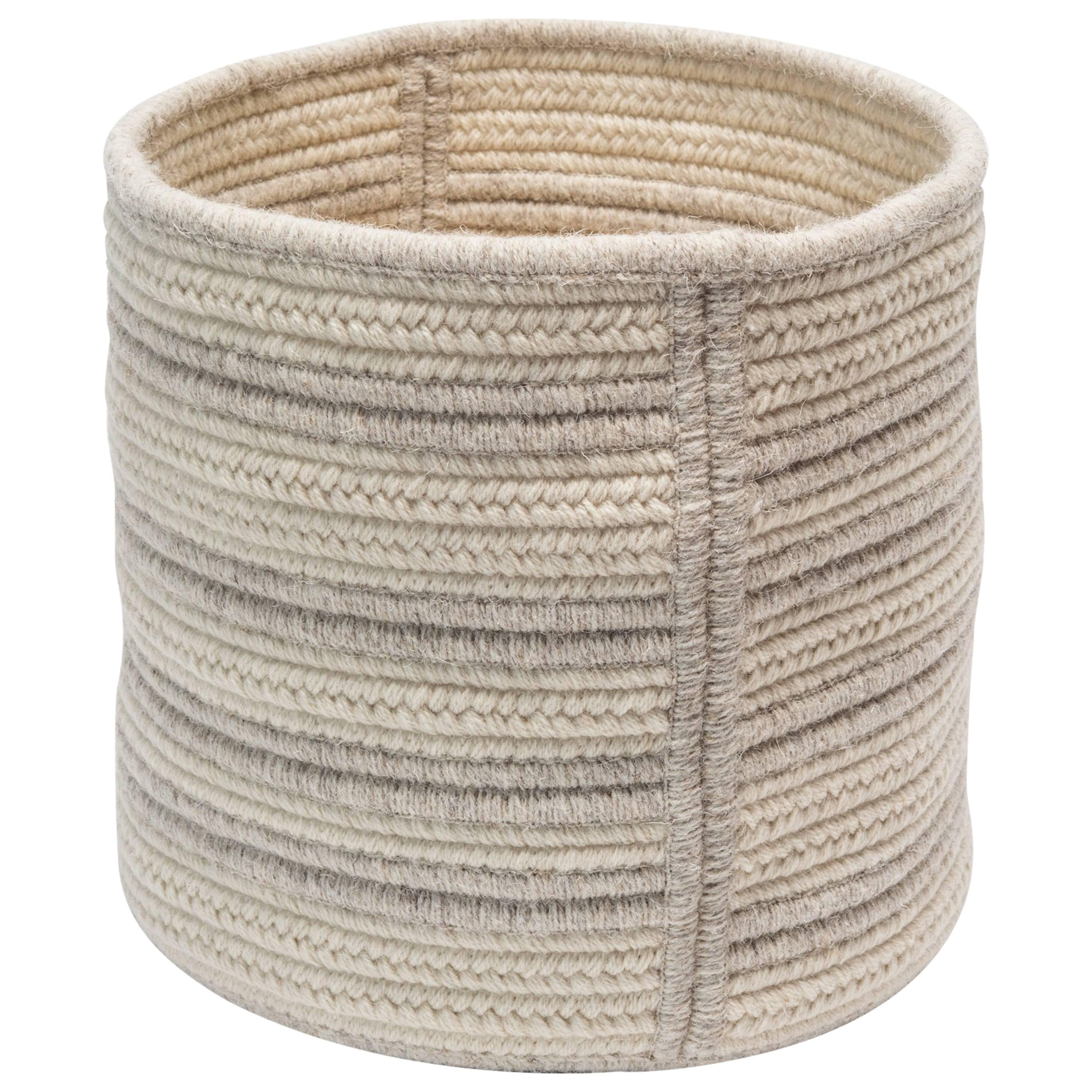 Natural Woven Wool Basket in Light Grey Custom Made in the USA  For Sale