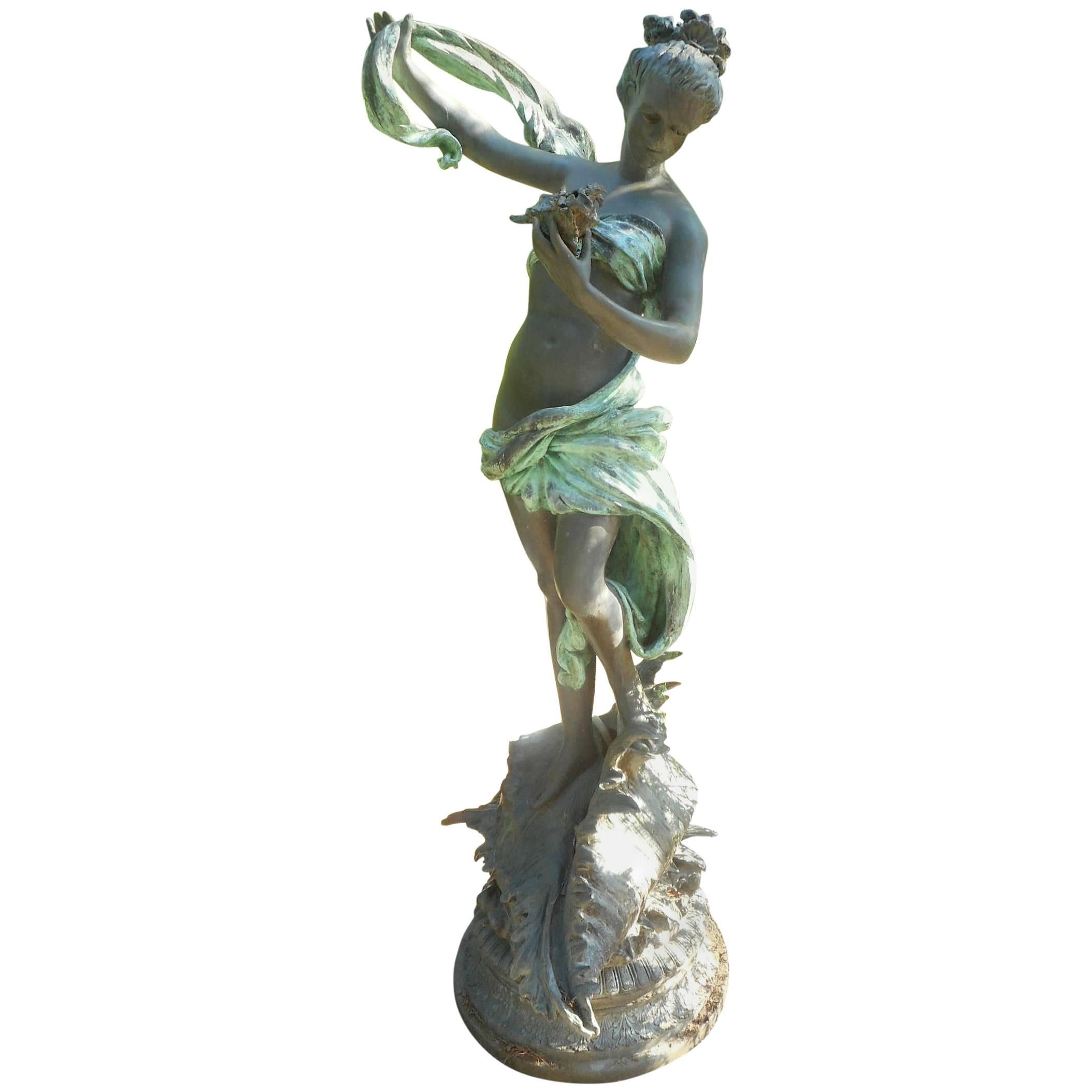 Bronze Water Fountain of a Woman on a Large Shell