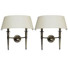 Prince De Galles Hotel, Elegant Pair of Oxidized Brass Sconces, 1940 6
