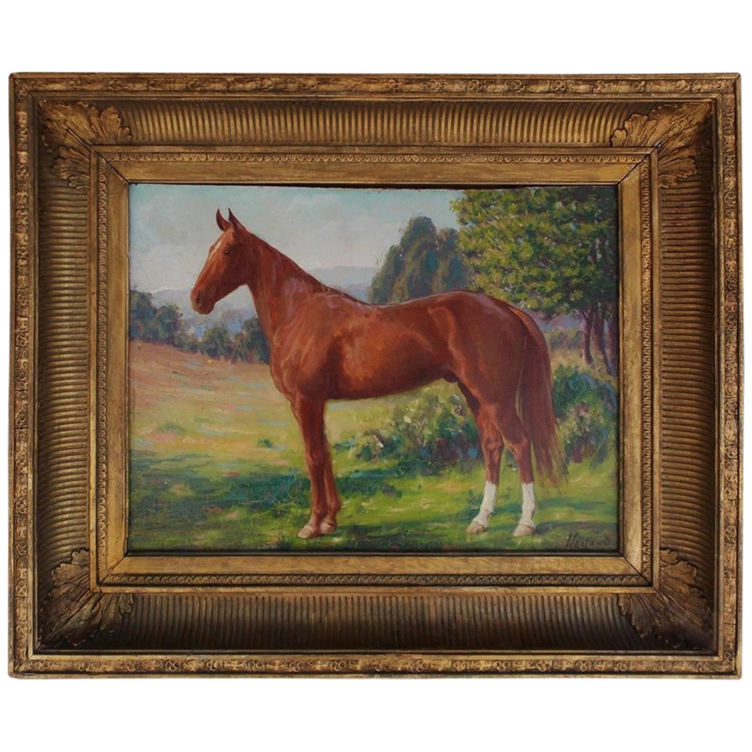 Ritratto di cavallo americano olio su tavola, NY, James Weiland, circa 1900