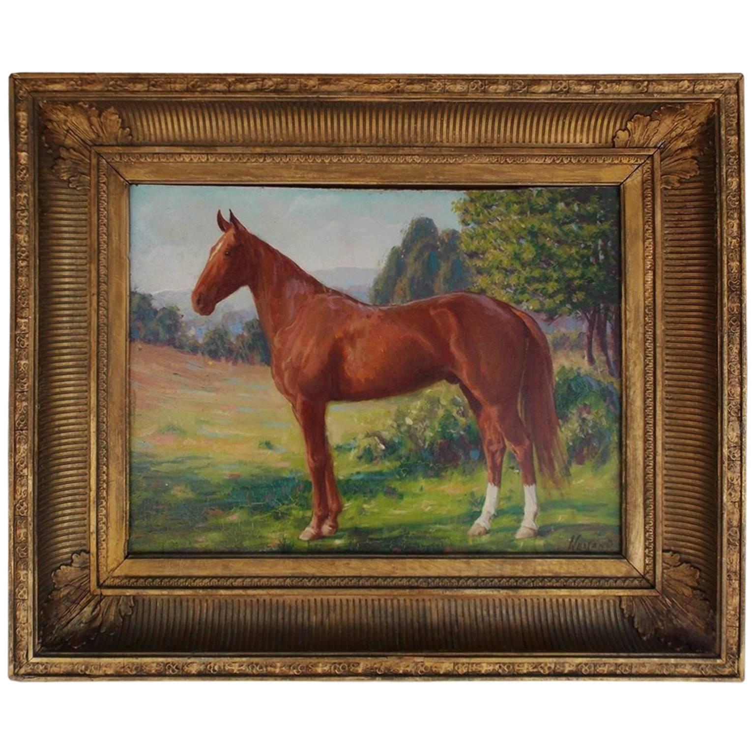 American Oil on Board Portrait of Horse, NY, James Weiland, Circa 1900