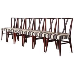 Tommi Parzinger Six X-Back Mahogany Dining Chairs, 1950s