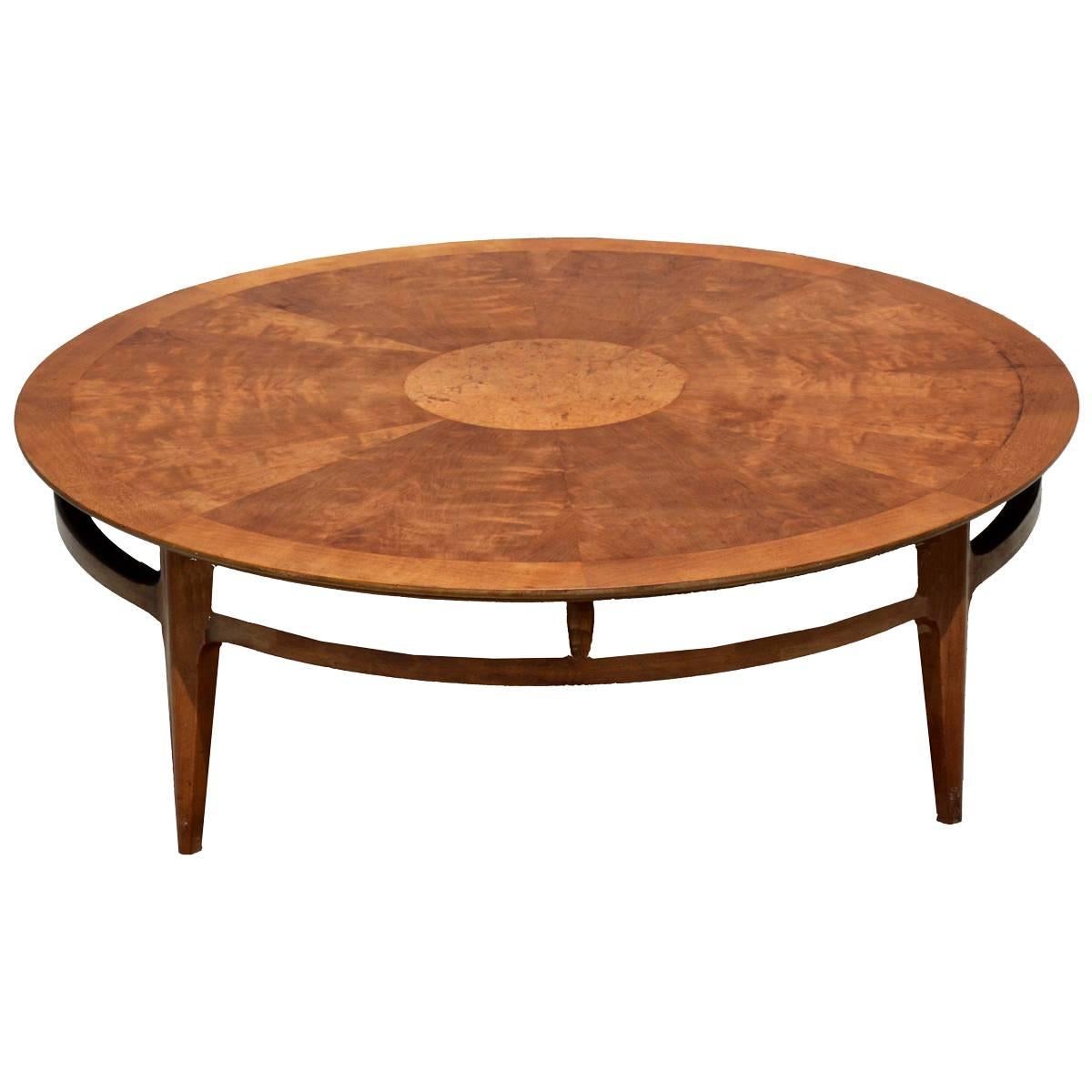 Mid-Century Modern Burl and Walnut Round Cocktail Table