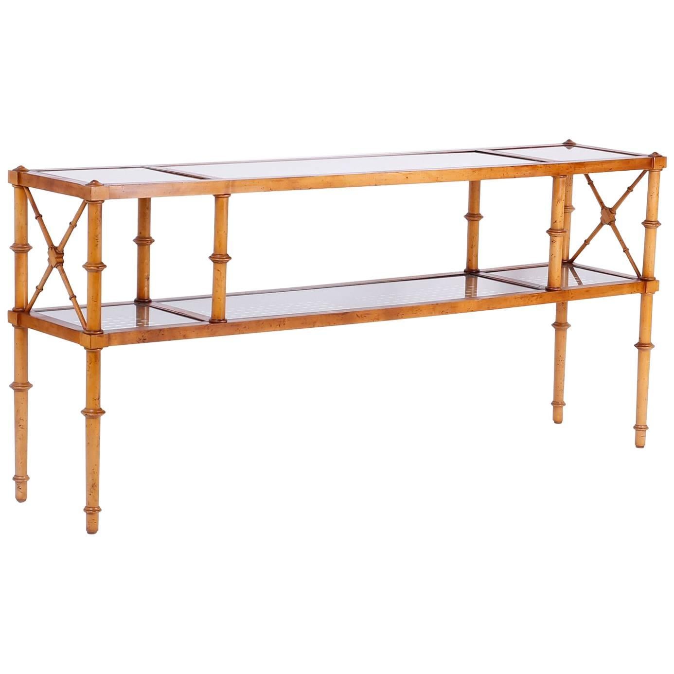 Regency Style Faux Bamboo Two-Tiered Cane Top Table or Console