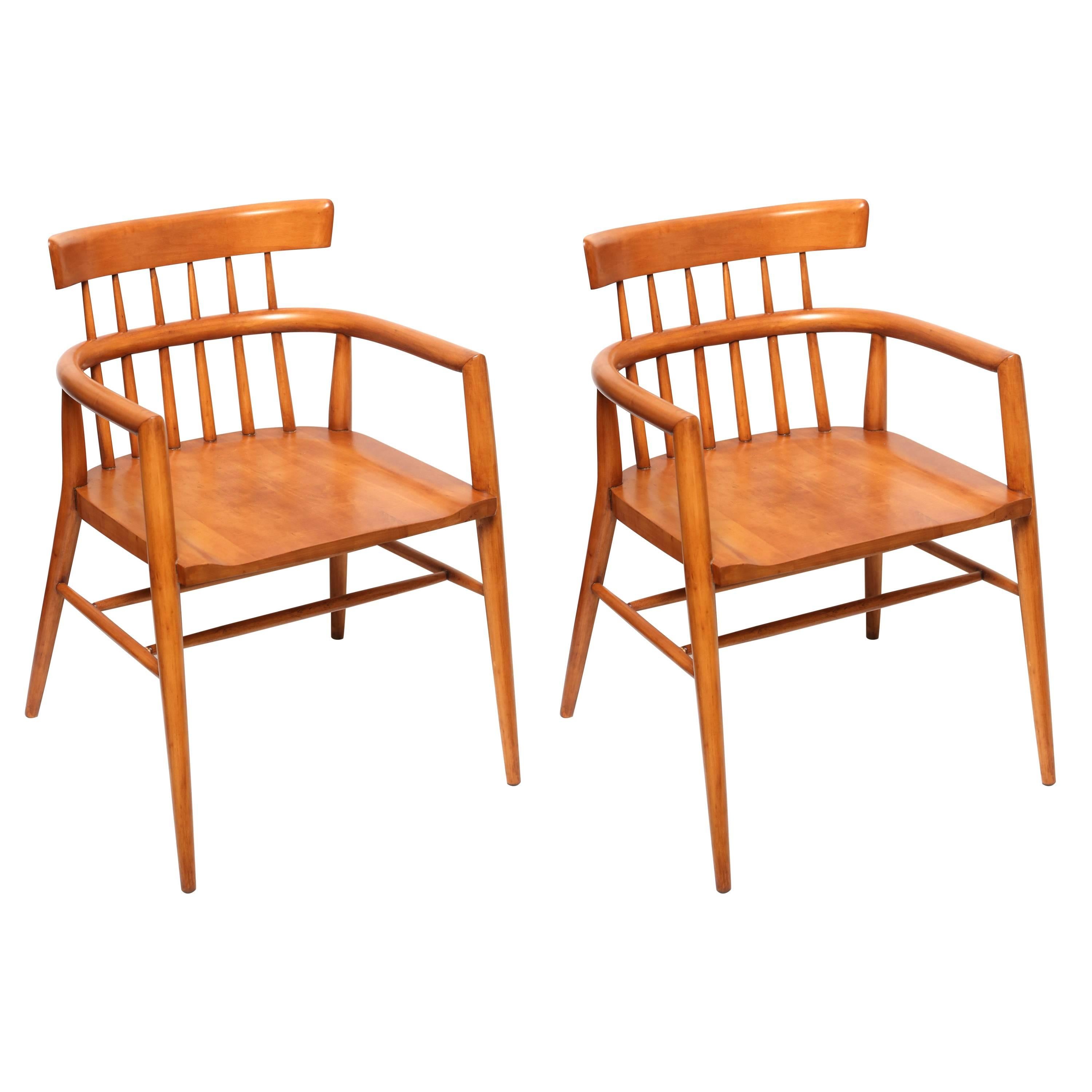 Pair of Paul McCobb Armed Wood Dining Chairs, 1960s