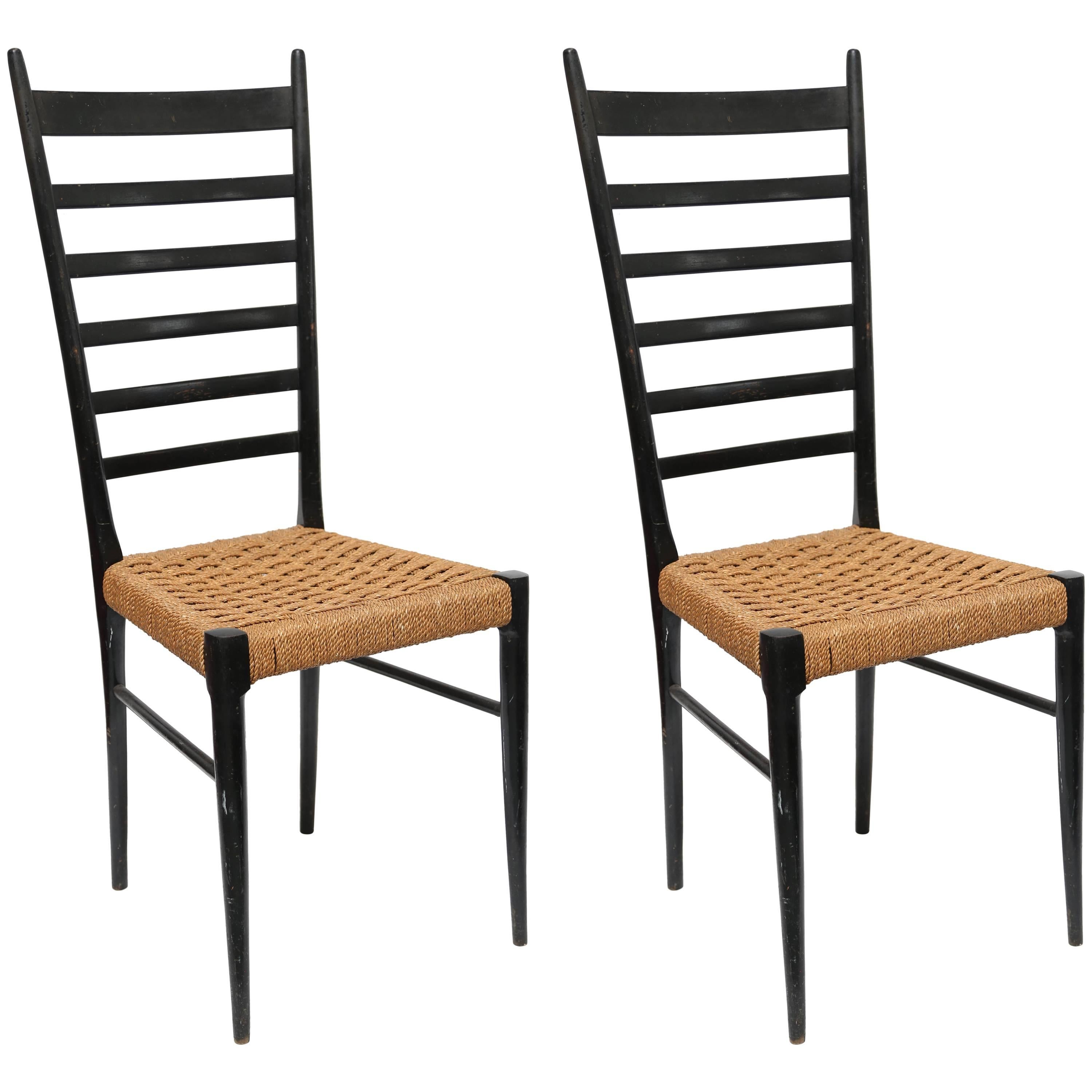 Pair of Gio Ponti Ladder Back Chairs, Italy, 1950s