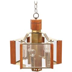 Frederick Ramond Brass and Teak Chandelier, 1970s, USA 8