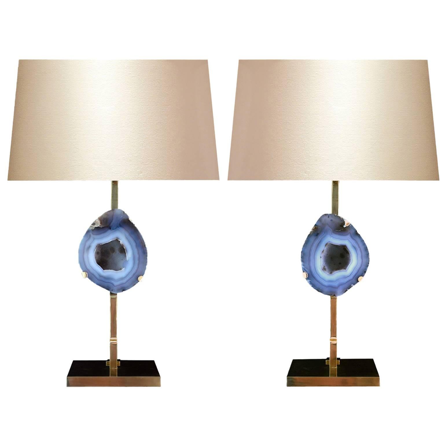 Pair of Natural Rare Agate Lamps