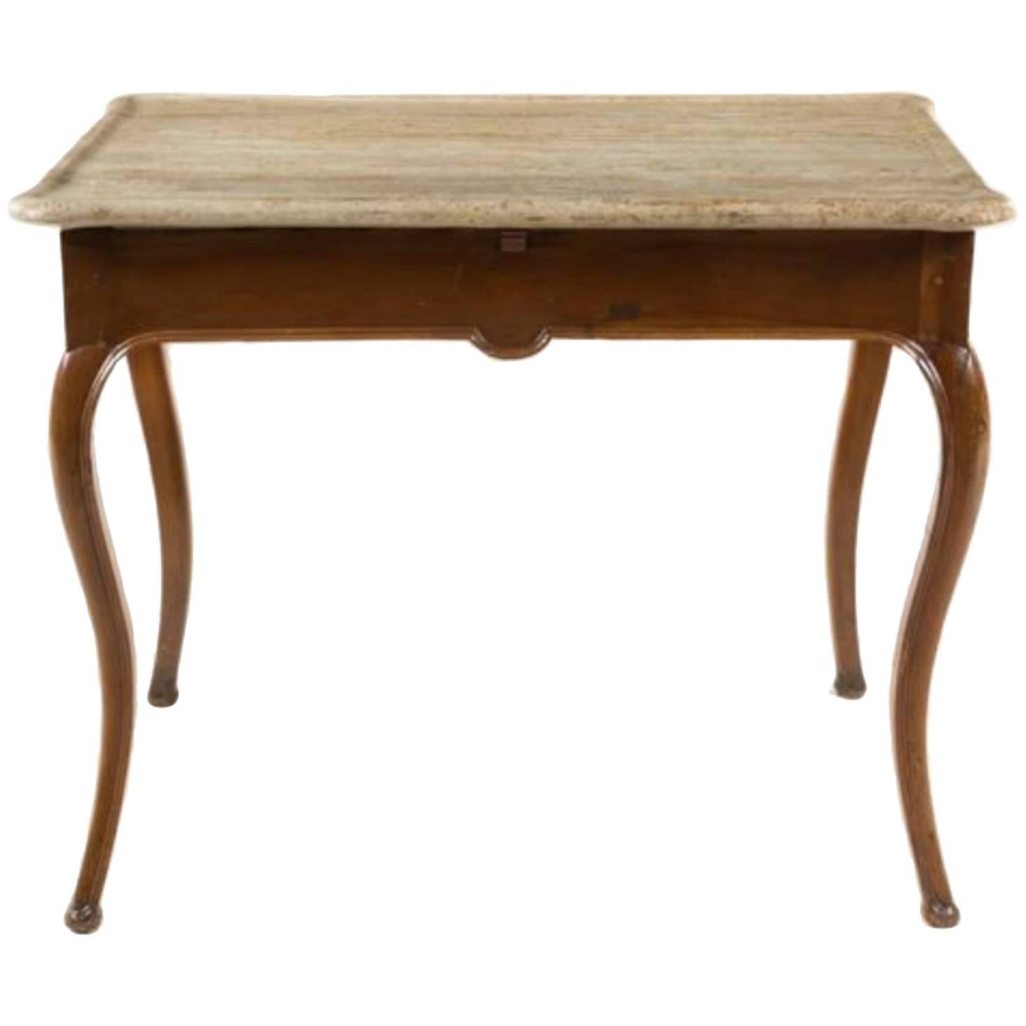 Louis XV Provincial Style Walnut Tea Table with Stone Top, 19th Century