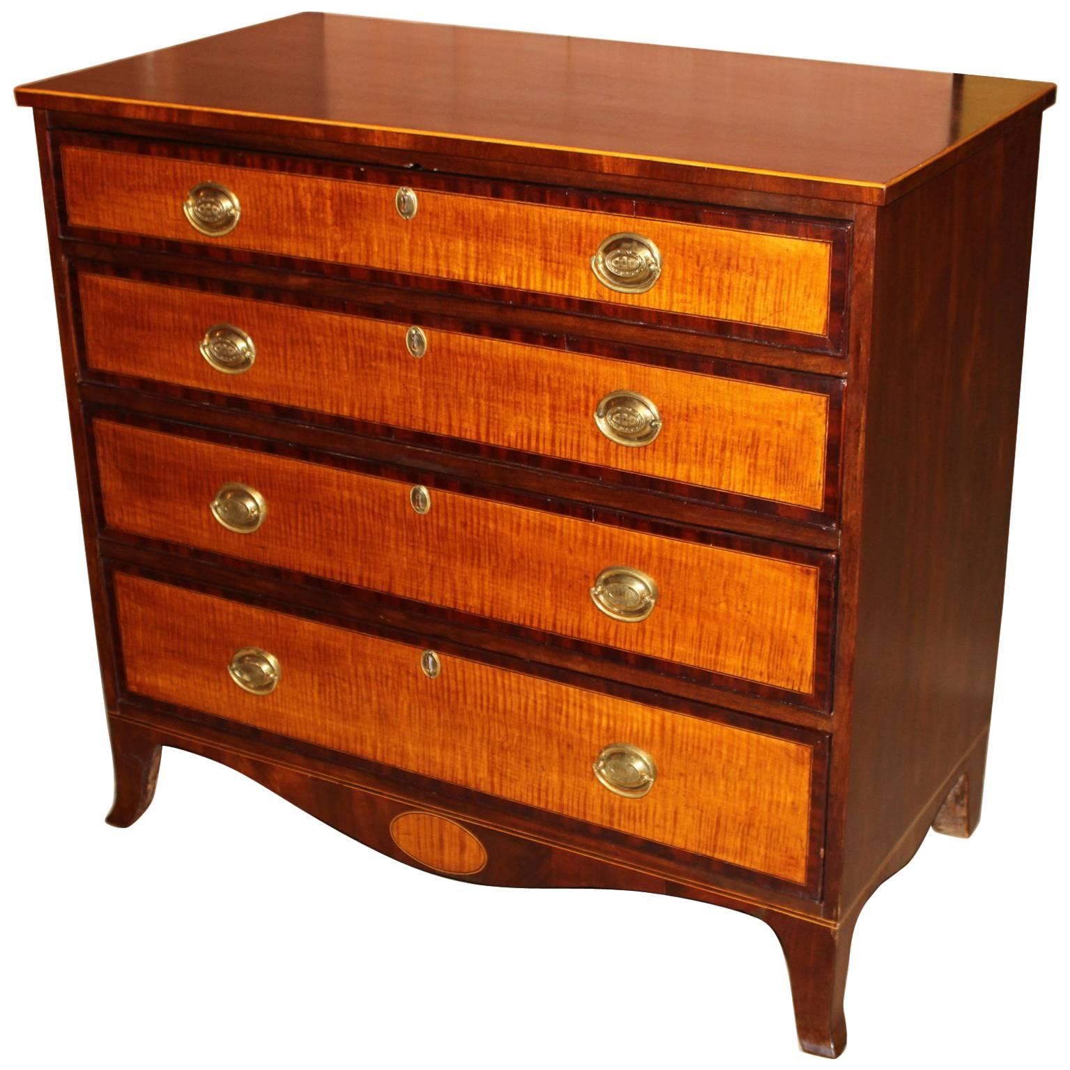 Federal New England Hepplewhite Chest with Tiger Maple Drawer Fronts
