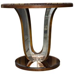 French Art Deco Mirrored Round End Table 4