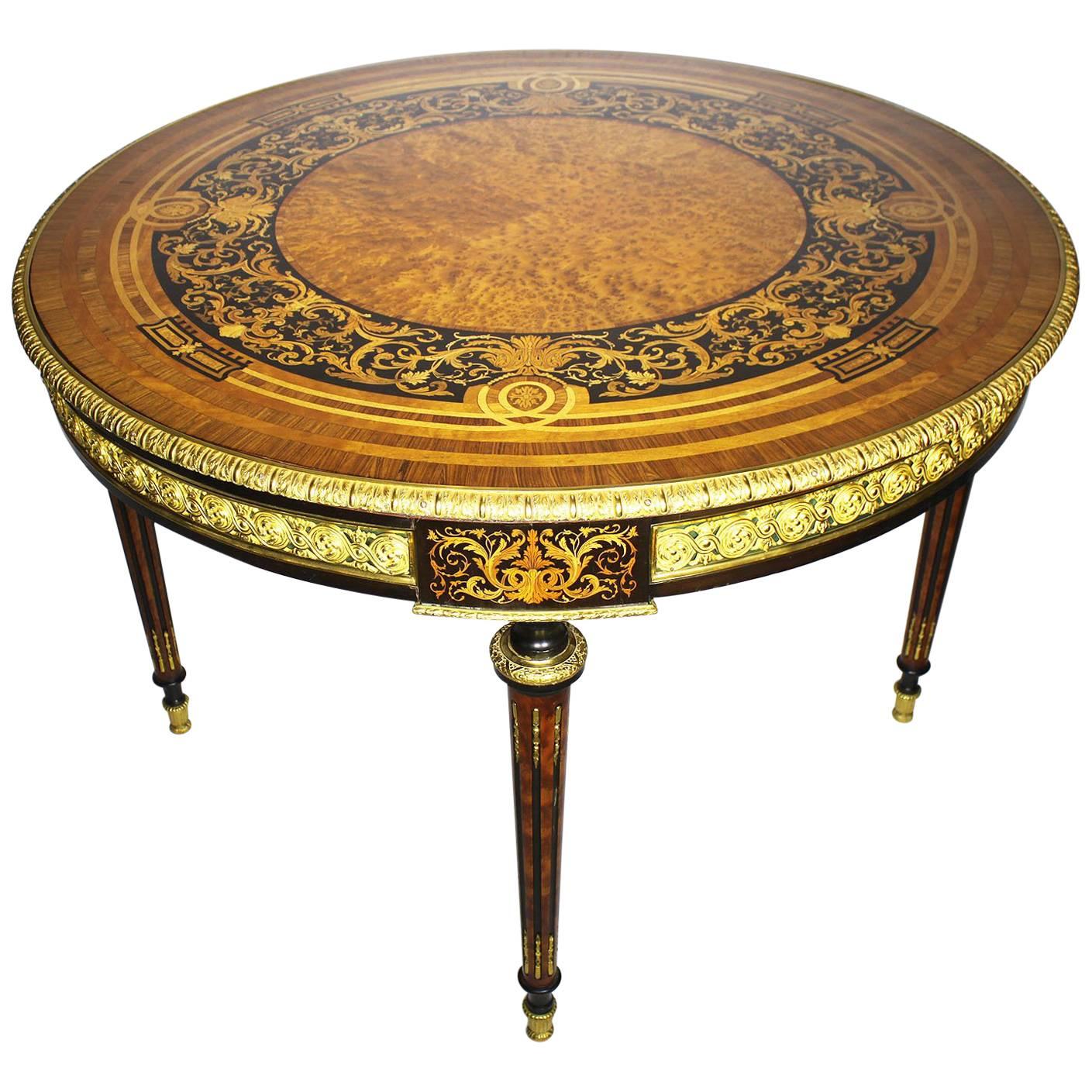 French 19th Century Louis XVI Style Gilt-Bronze Mounted Marquetry Center Table For Sale