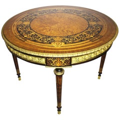 French 19th Century Louis XVI Style Gilt-Bronze Mounted Marquetry Center Table