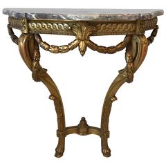 19th Century Louis XVI French Giltwood Demilune Table with Marble Top 1