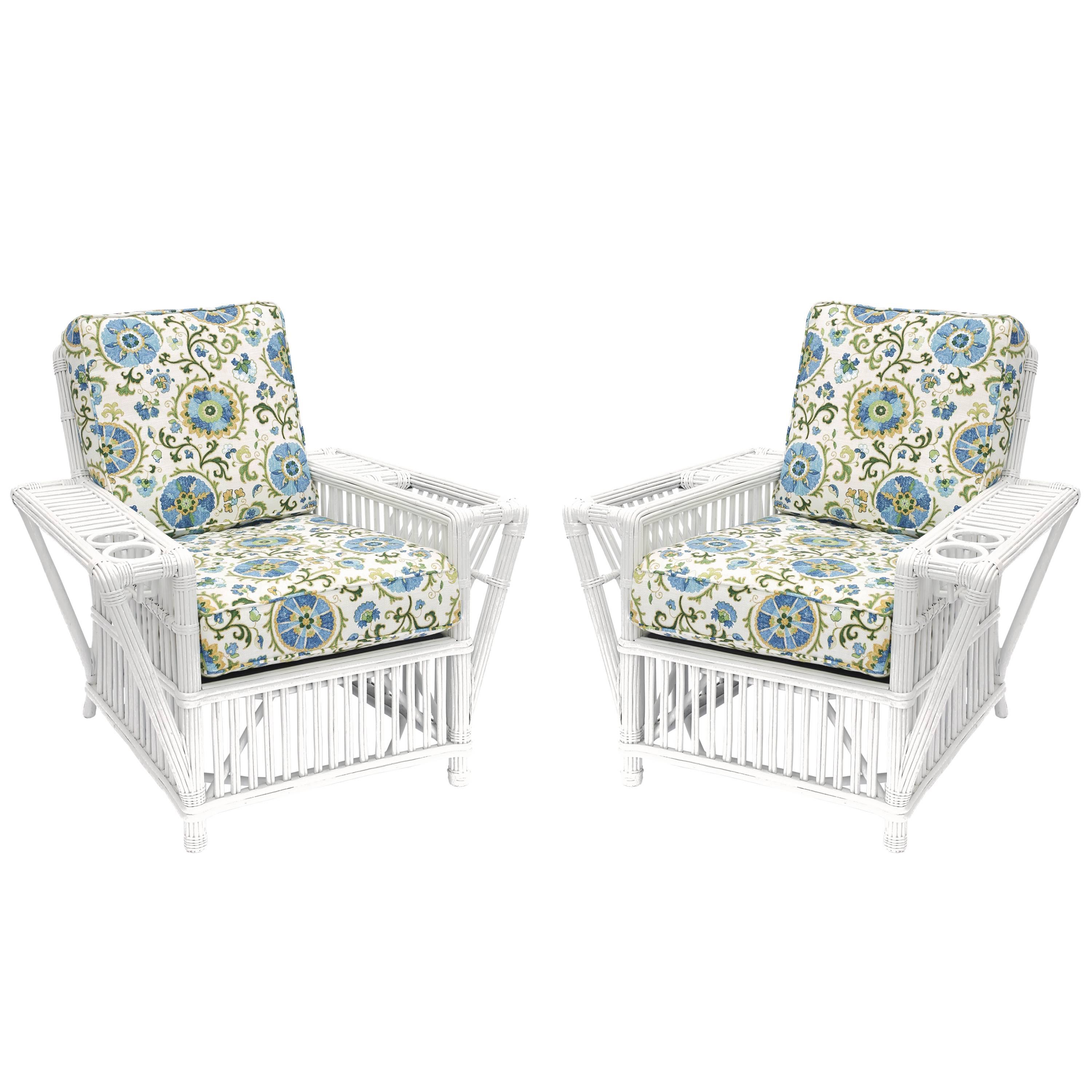 Pair of Art Deco Style Painted Stick Wicker Armchairs by Palecek