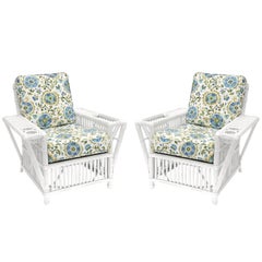 Pair of Art Deco Style Painted Stick Wicker Armchairs by Palecek